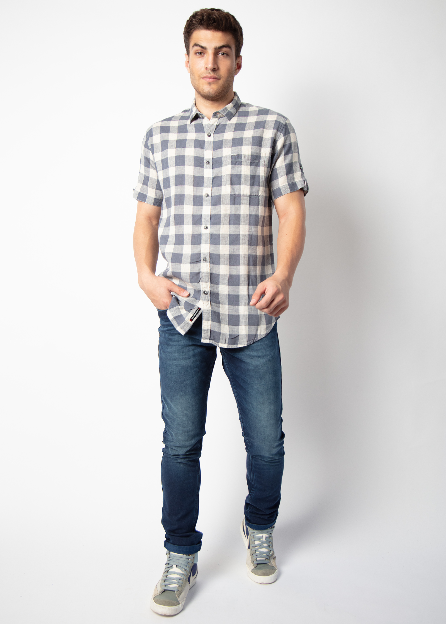 Bounce Half Sleeve Checked Shirt For Men