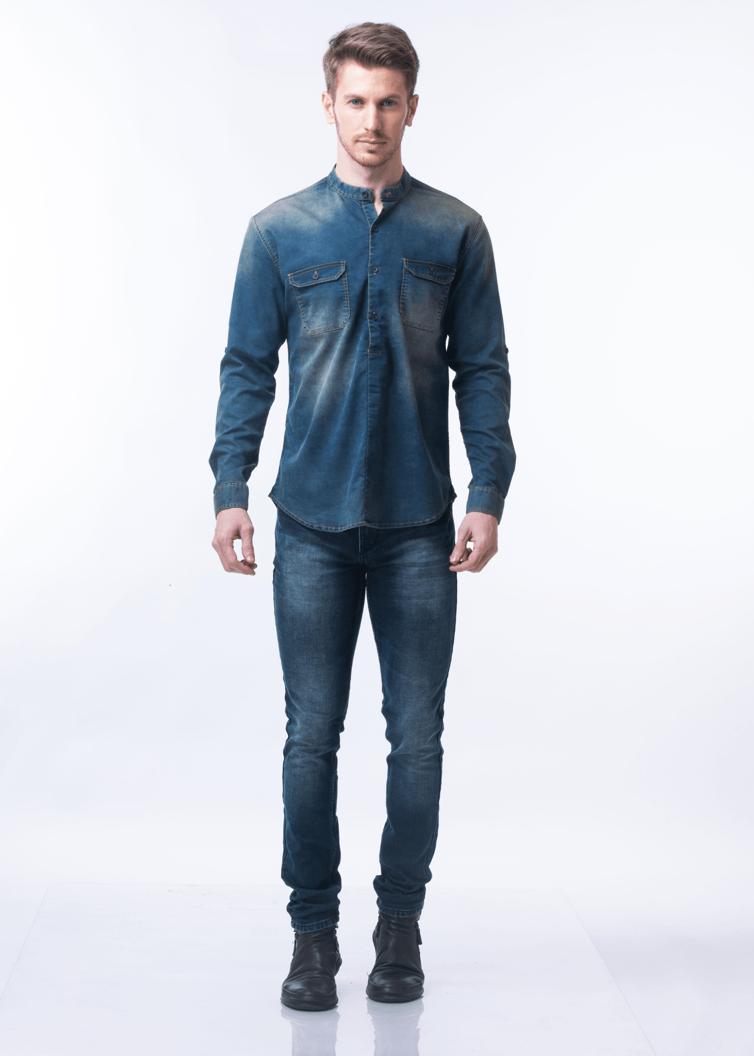 Forever Denim Blue Kurta T-shirt For Men - Nostrum Fashion