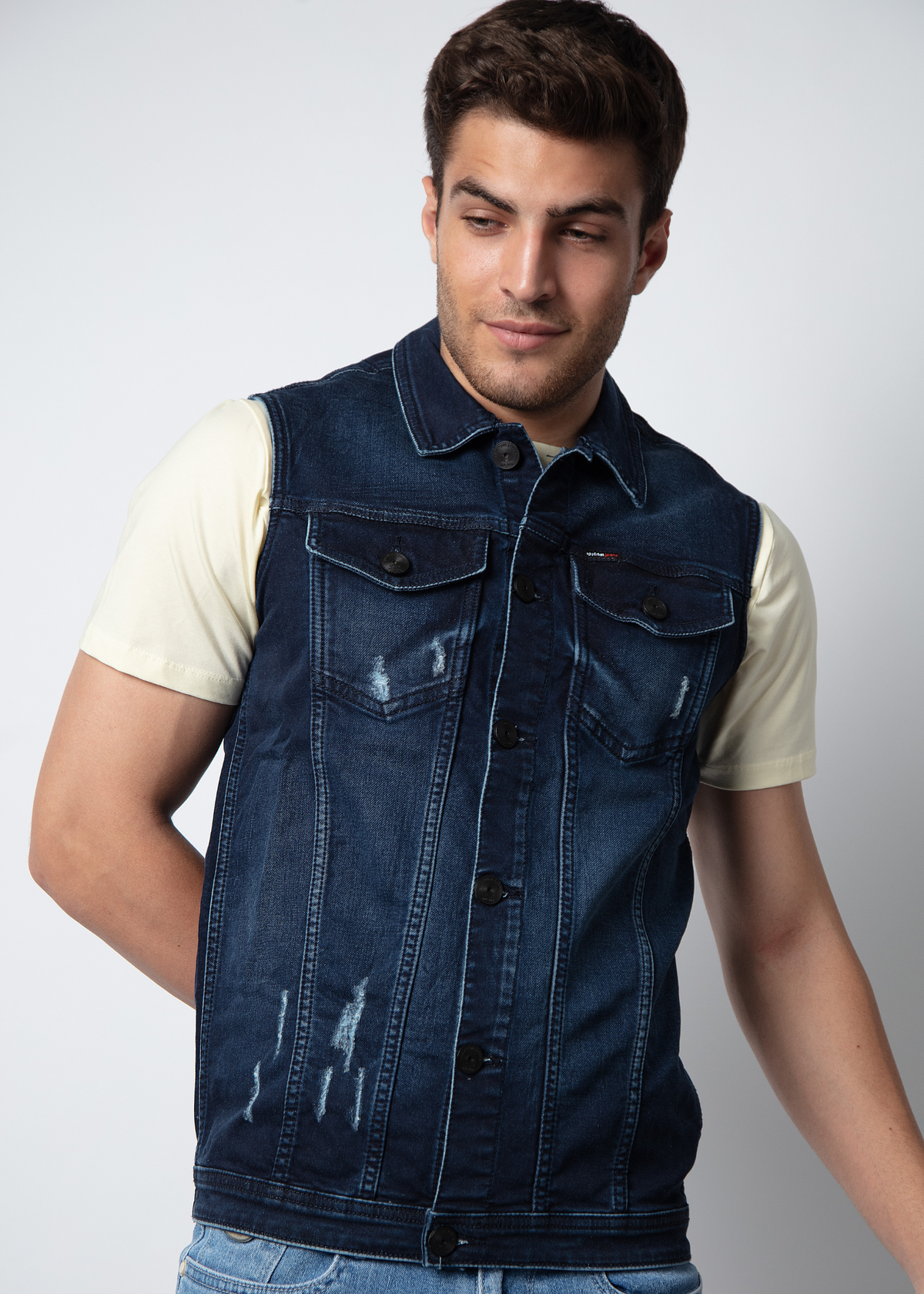 Dento Sleeveless Denim Jacket For Men