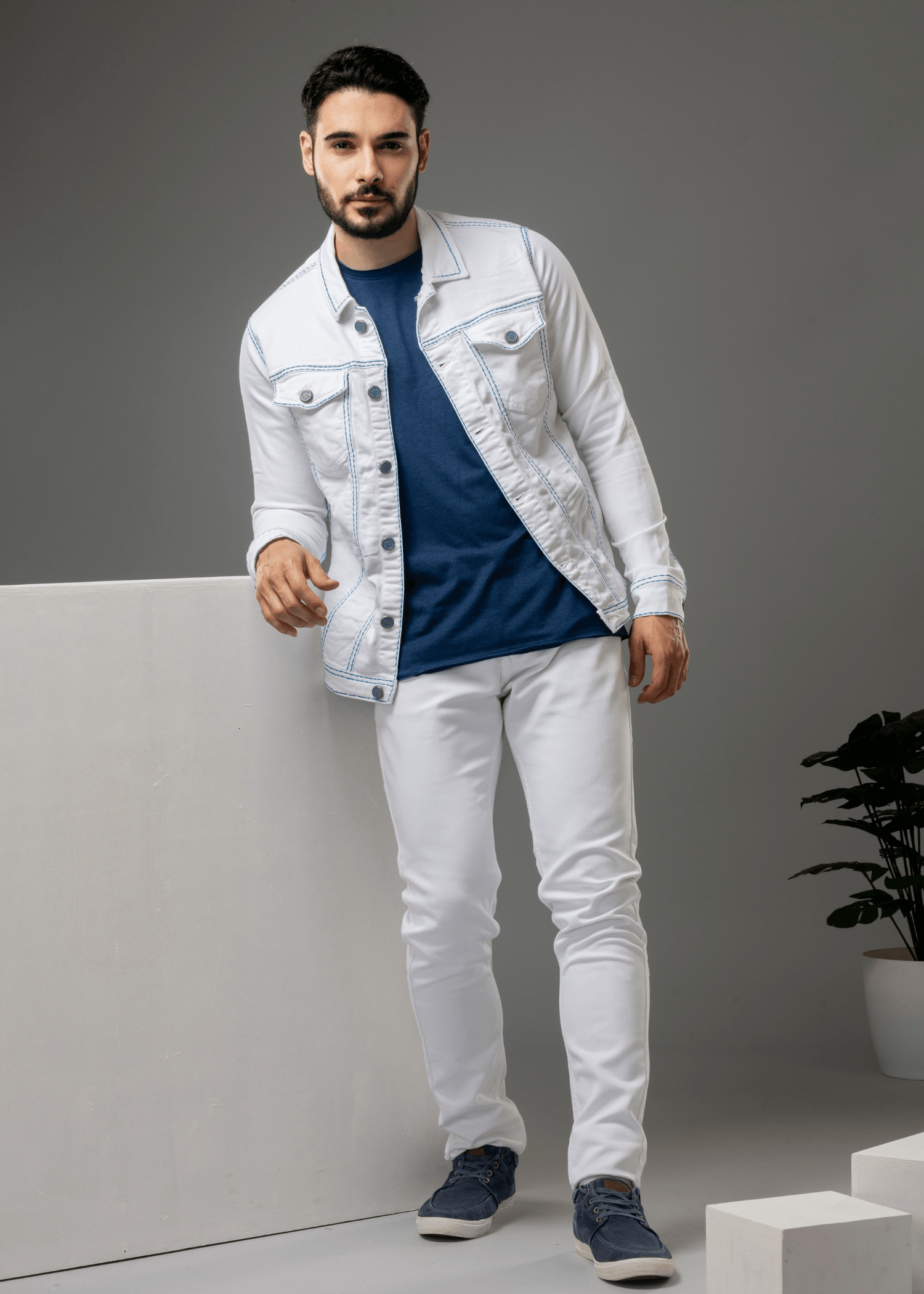 Wesson White Solid Denim Jacket For Men Nostrum Fashion