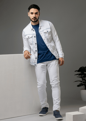 Wesson White Solid Denim Jacket For Men - Nostrum