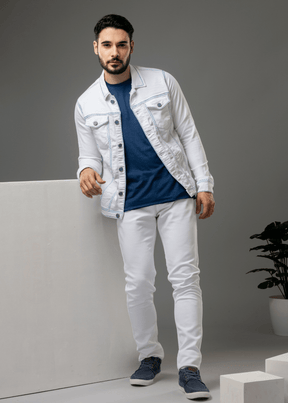 Wesson White Solid Denim Jacket For Men Nostrum Fashion
