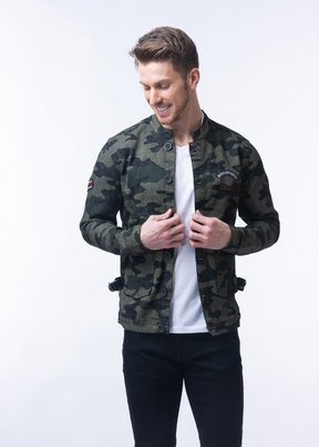 Long camo denim jacket hotsell