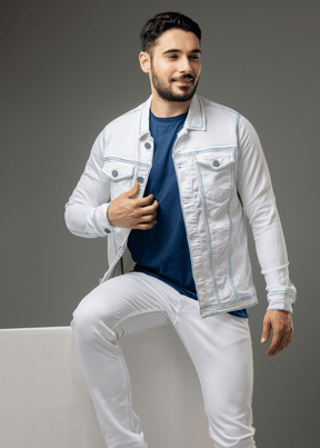 Wesson White Solid Denim Jacket For Men - Nostrum