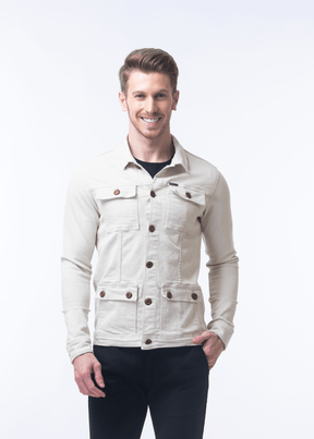 Sink Beige Solid Denim Jacket For Men's