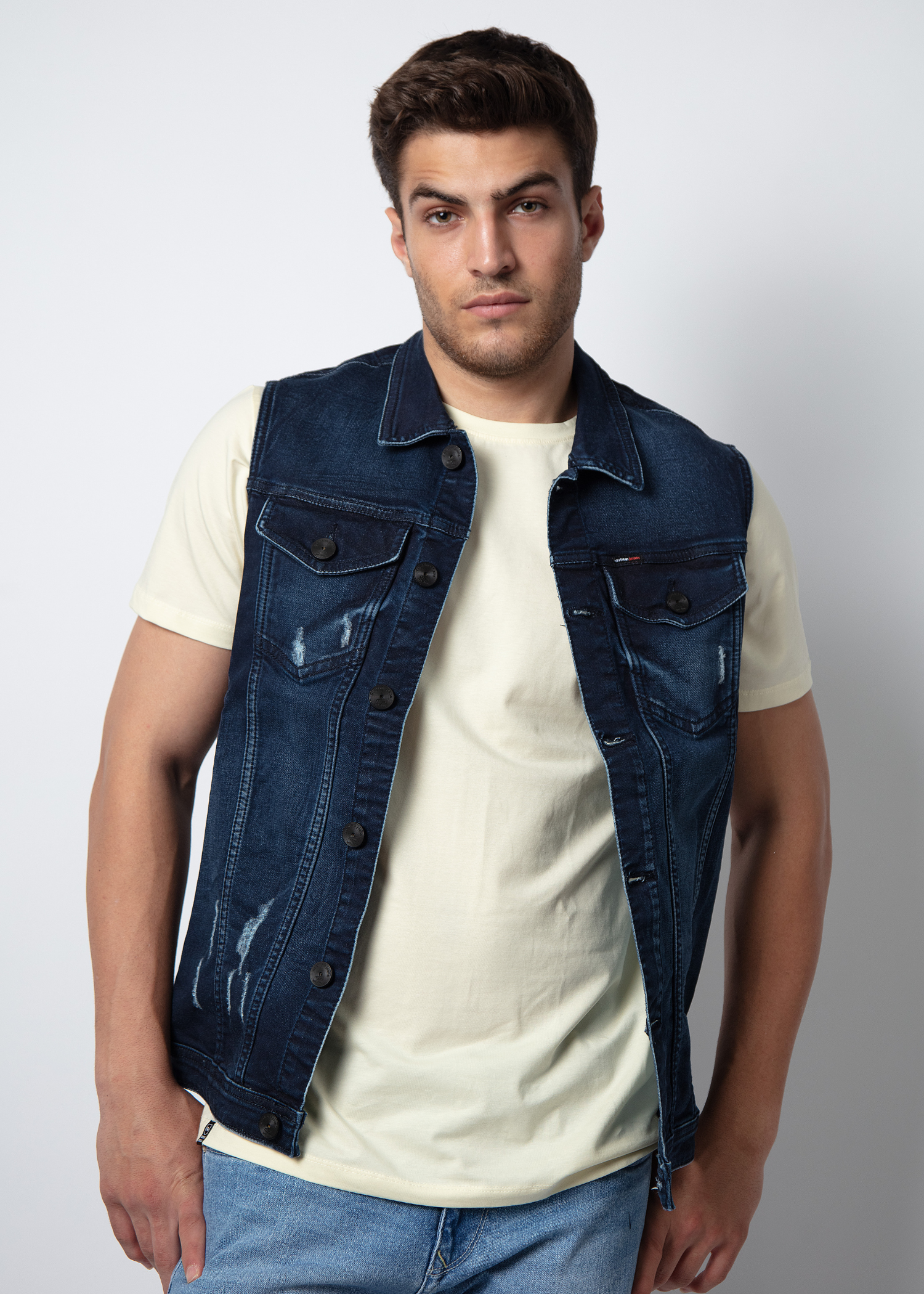 Dento Sleeveless Denim Jacket For Men