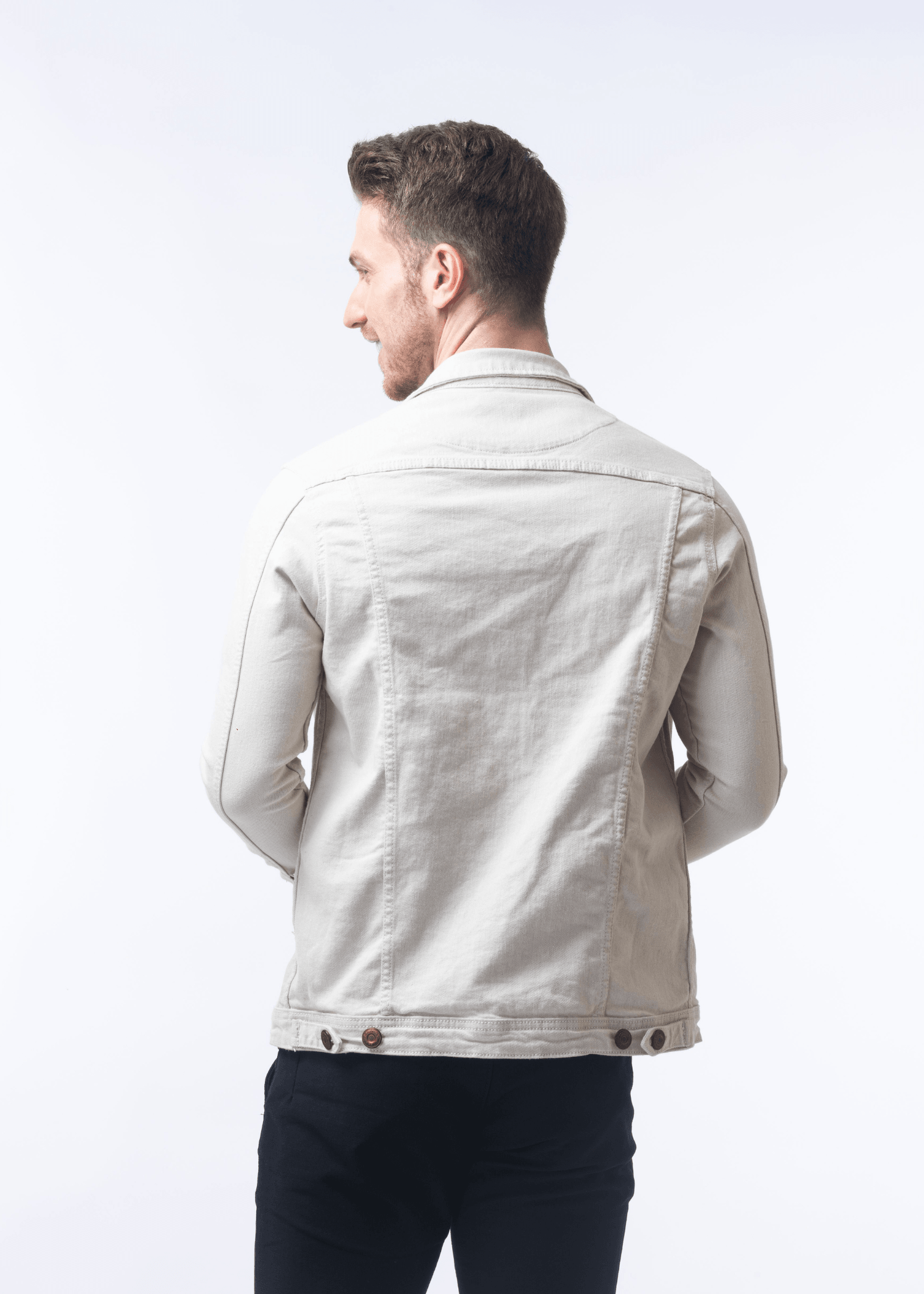 Sink Beige Solid Denim Jacket For Men's