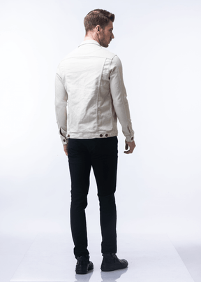 Sink Beige Solid Denim Jacket For Men's