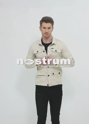 Sink Beige Solid Denim Jacket For Men's